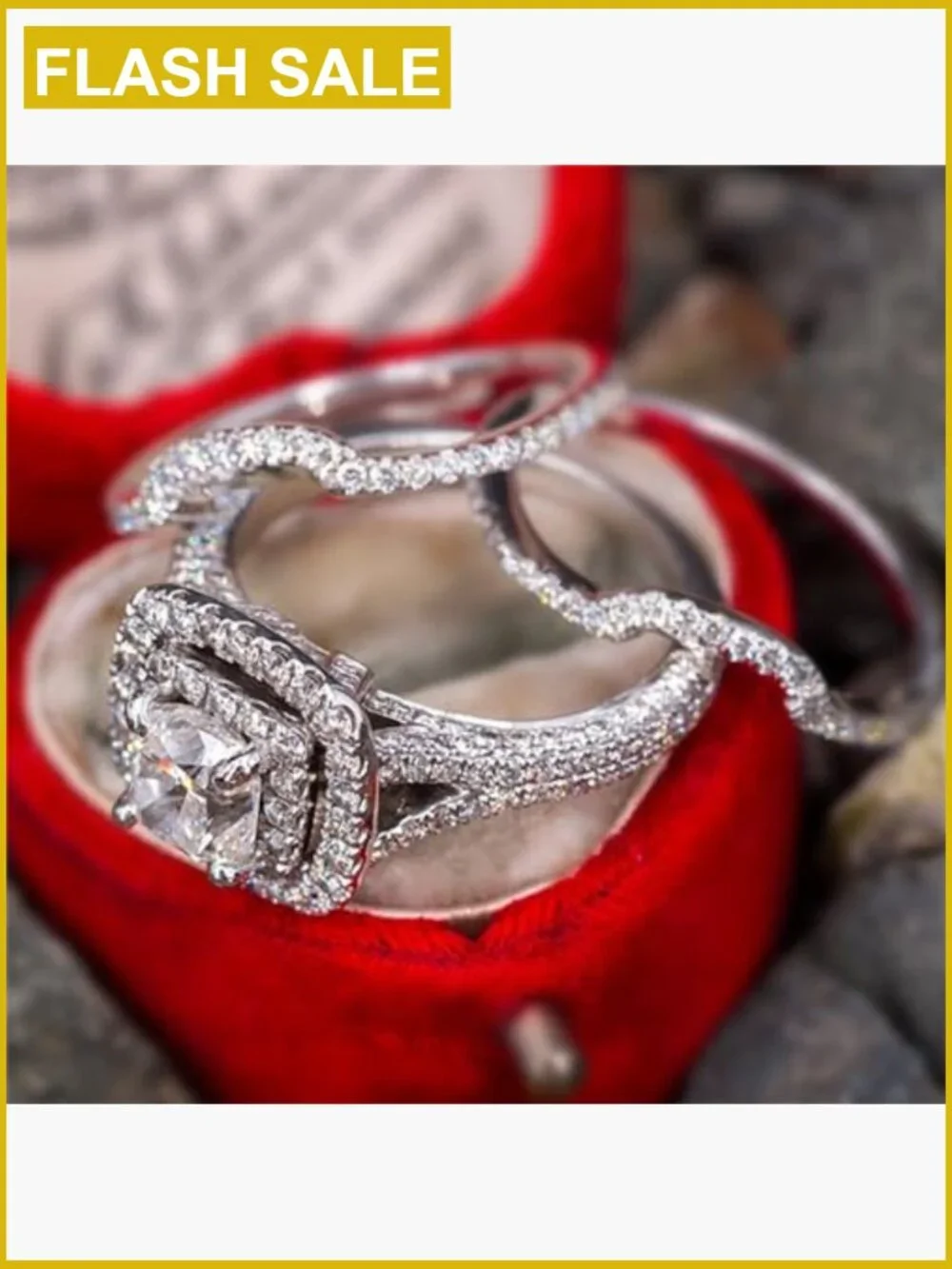 Sterling Silver Diamond Ring Set 3PCS Square Cut CZ Eternity Band